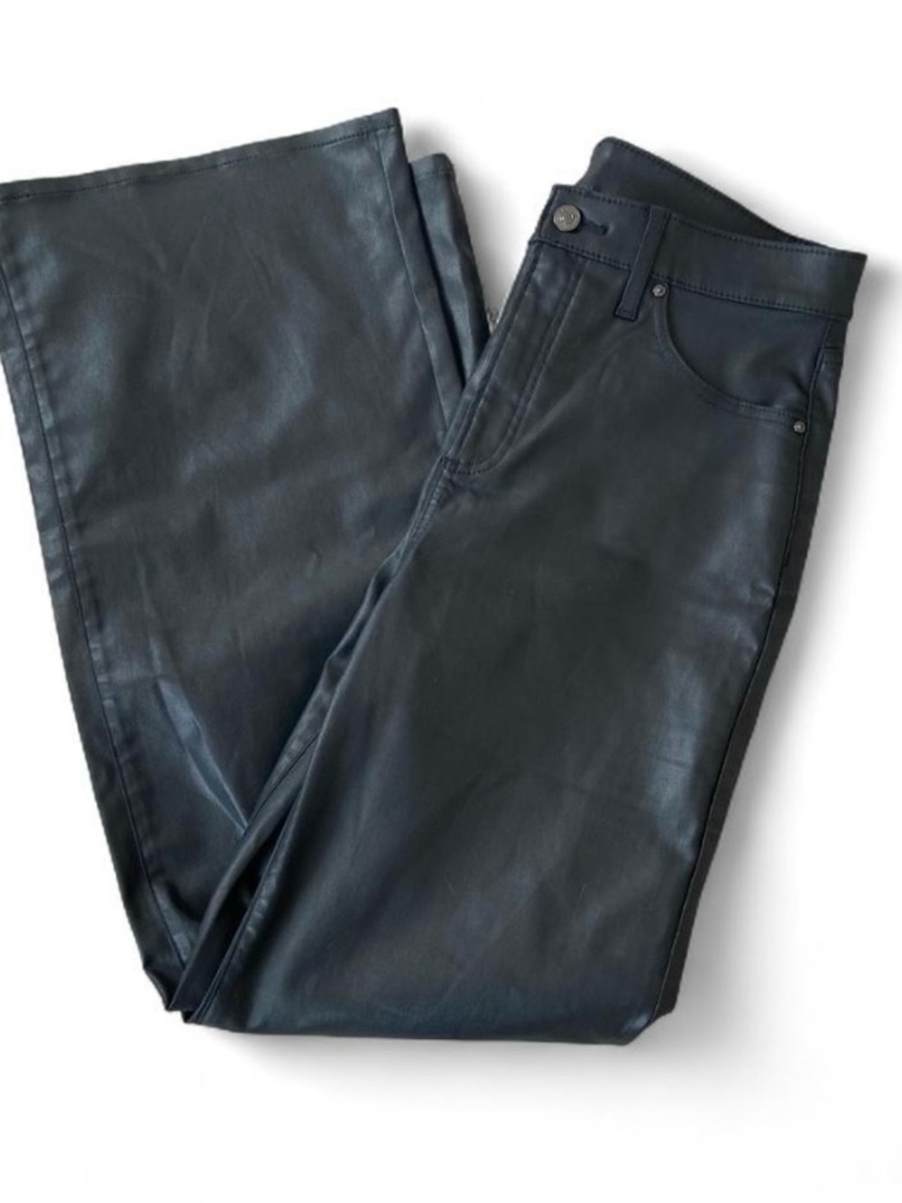 Chico's Faux Leather Wide Leg Pants Black Size 1.5R (US 10R) High Rise Coated